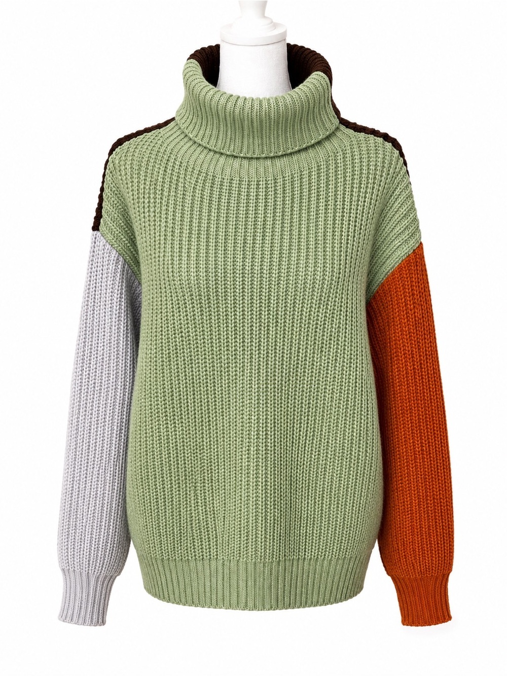 Vine & Love Turtleneck Colorblock Knit Sweater - Sage Green